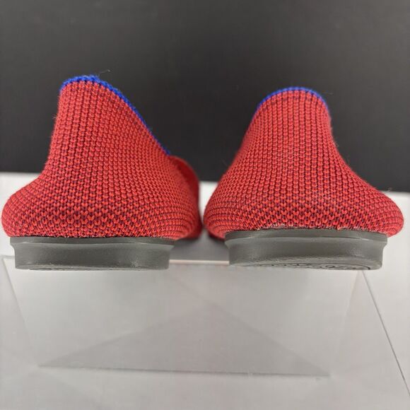 Rothys The Flat Loafer W6 Dark‎ Red Knit Halo Ballet Round Toe/Slip-On Blue Trim - Picture 14 of 16